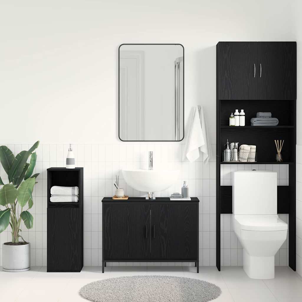 Waschbeckenunterschrank mit Tür Schwarze Eiche 80 x 30 x 60 cm