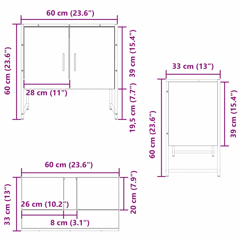 Waschbeckenschrank Schwarz Eichen-Optik 60 x 30 x 60 cm