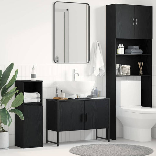 Waschbeckenunterschrank mit Tür Schwarze Eiche 80 x 30 x 60 cm