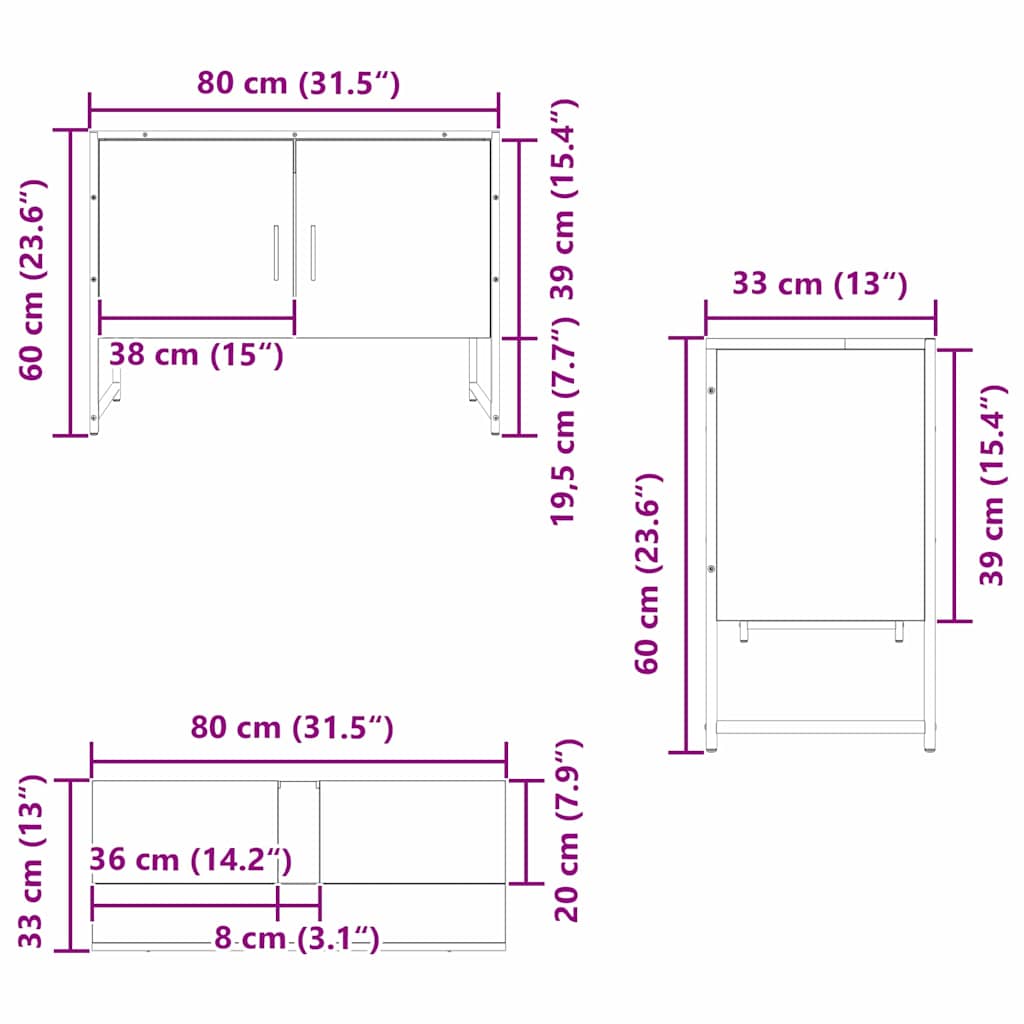 Waschbeckenschrank Schwarz Eichen-Optik 80 x 30 x 60 cm