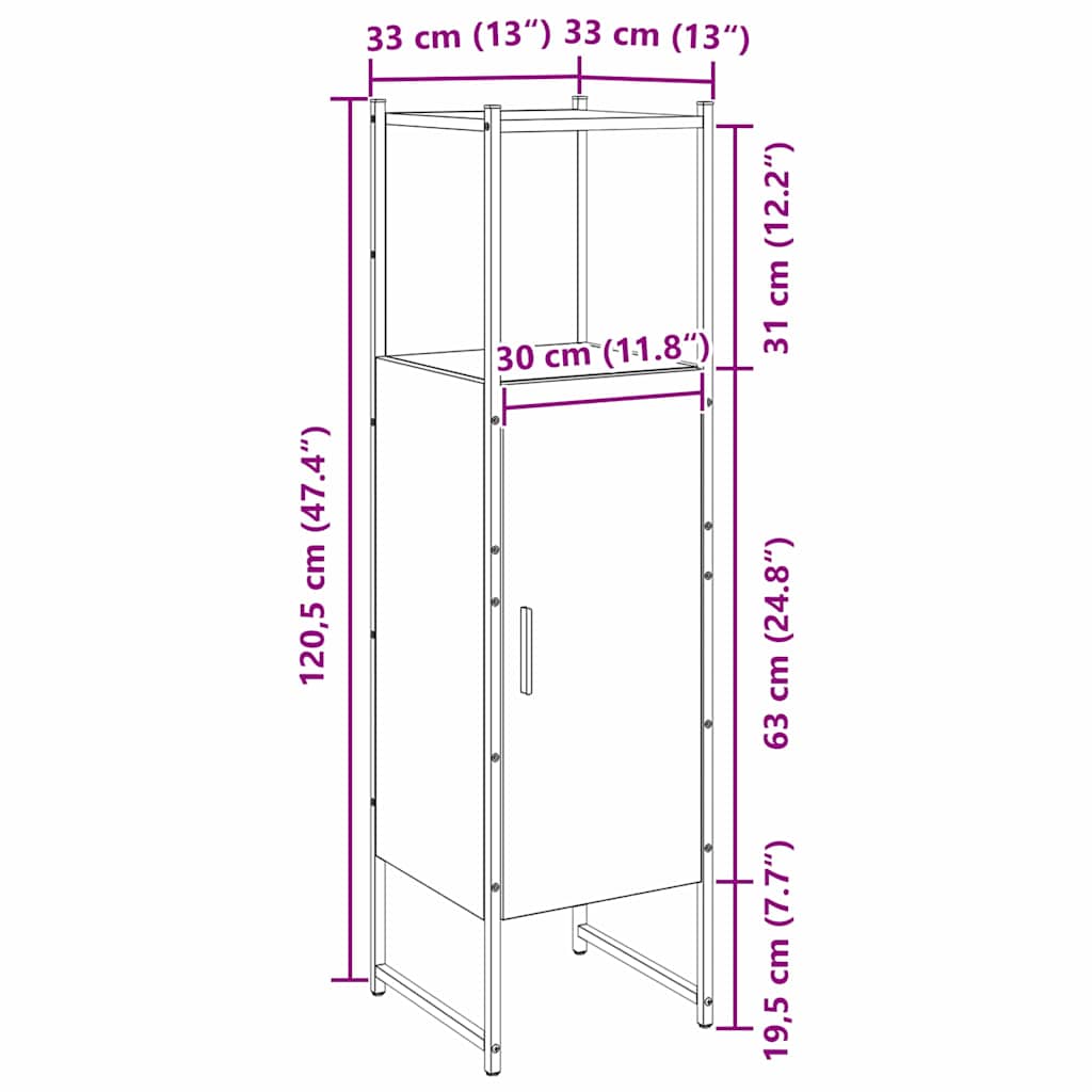 Badezimmermöbel-Set Schwarz Eichen-Optik 33 x 33 x 120,5 cm