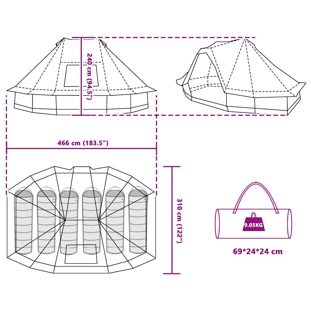 Tipi Zelt mit Dach Grau und Orange 466 x 310 x 240 cm Taft