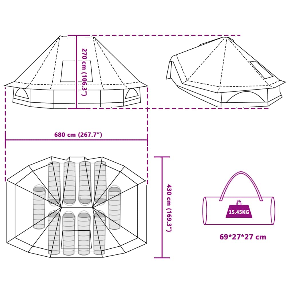 Tipi Zelt 10 Personen Grau und Orange Taft