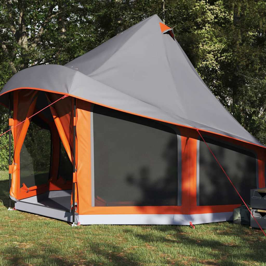 Familien-Tipi-Zelt mit Dach Grau und Orange 404 x 370 x 270 cm