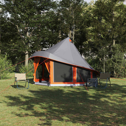 Familien-Tipi-Zelt mit Dach Grau und Orange 404 x 370 x 270 cm
