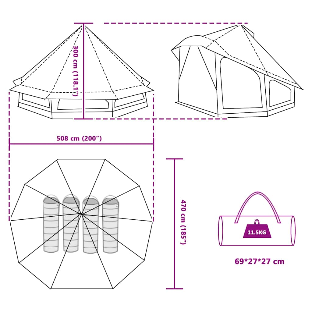 Tipi Zelt mit Dach Grau und Orange 508 x 470 x 300 cm Taft