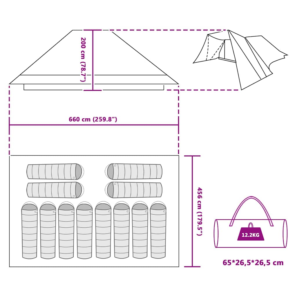Tipi Zelt mit Dach mit Speicher Grün 660 x 456 x 200 cm Taft