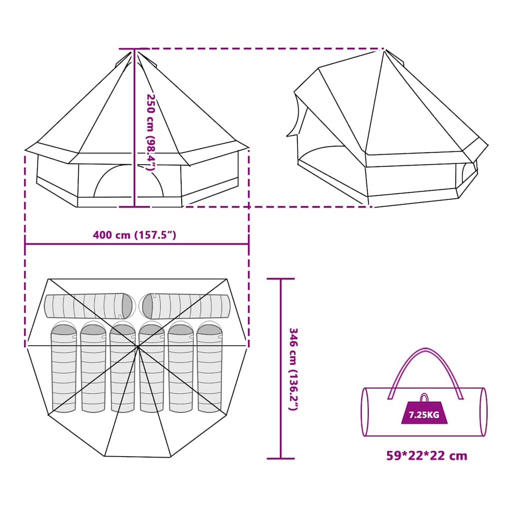 Tipi Zelt mit Dach mit Speicher Grün 400 x 346 x 250 cm Taft