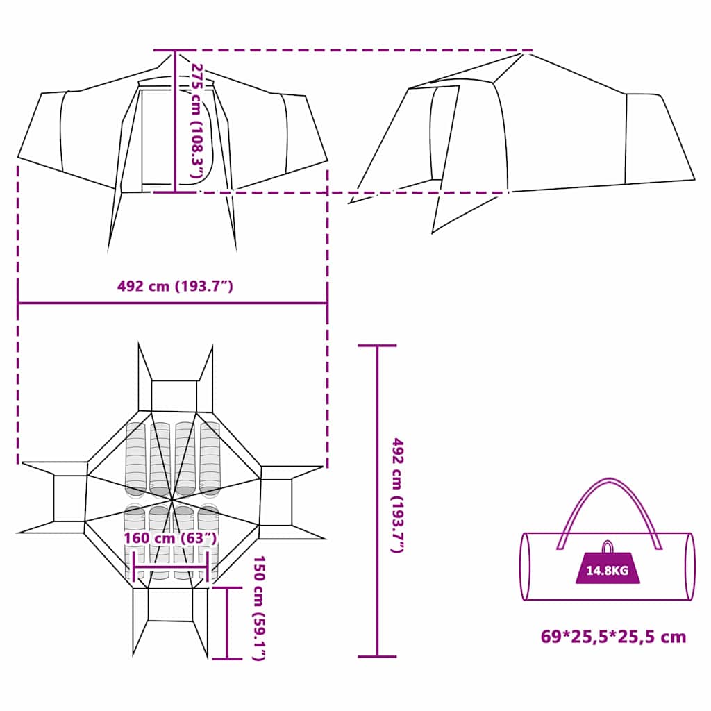 Tipi Zelt mit Dach Grün und Beige 492 x 492 x 275 cm Stoff