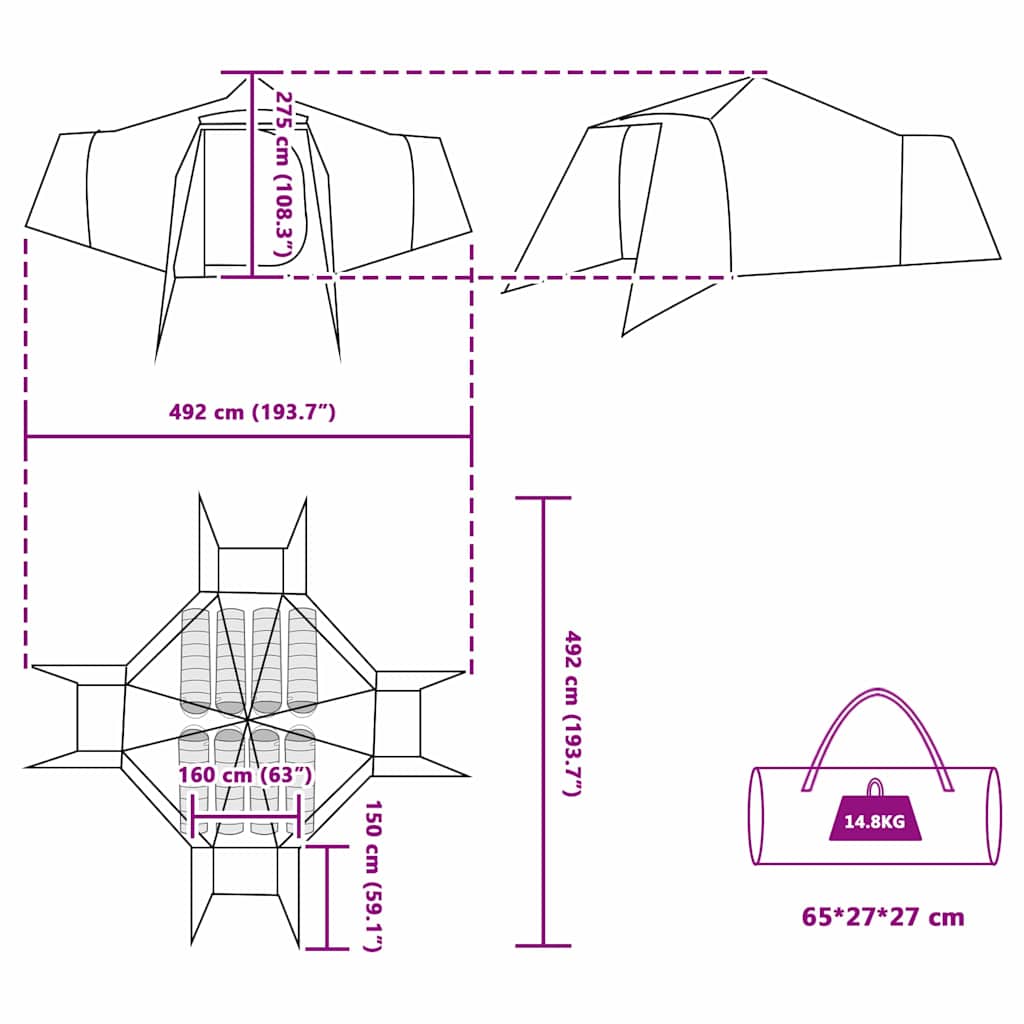 Tipi Zelt mit Dach Grau und Orange 492 x 492 x 275 cm Stoff