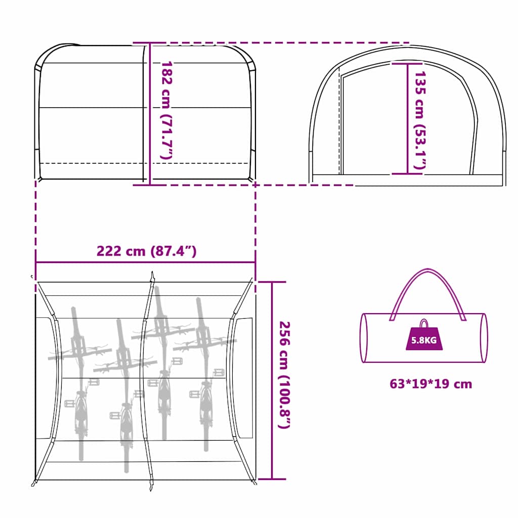 Fahrradgarage mit Dach Blau 256 x 222 x 182 cm Taft
