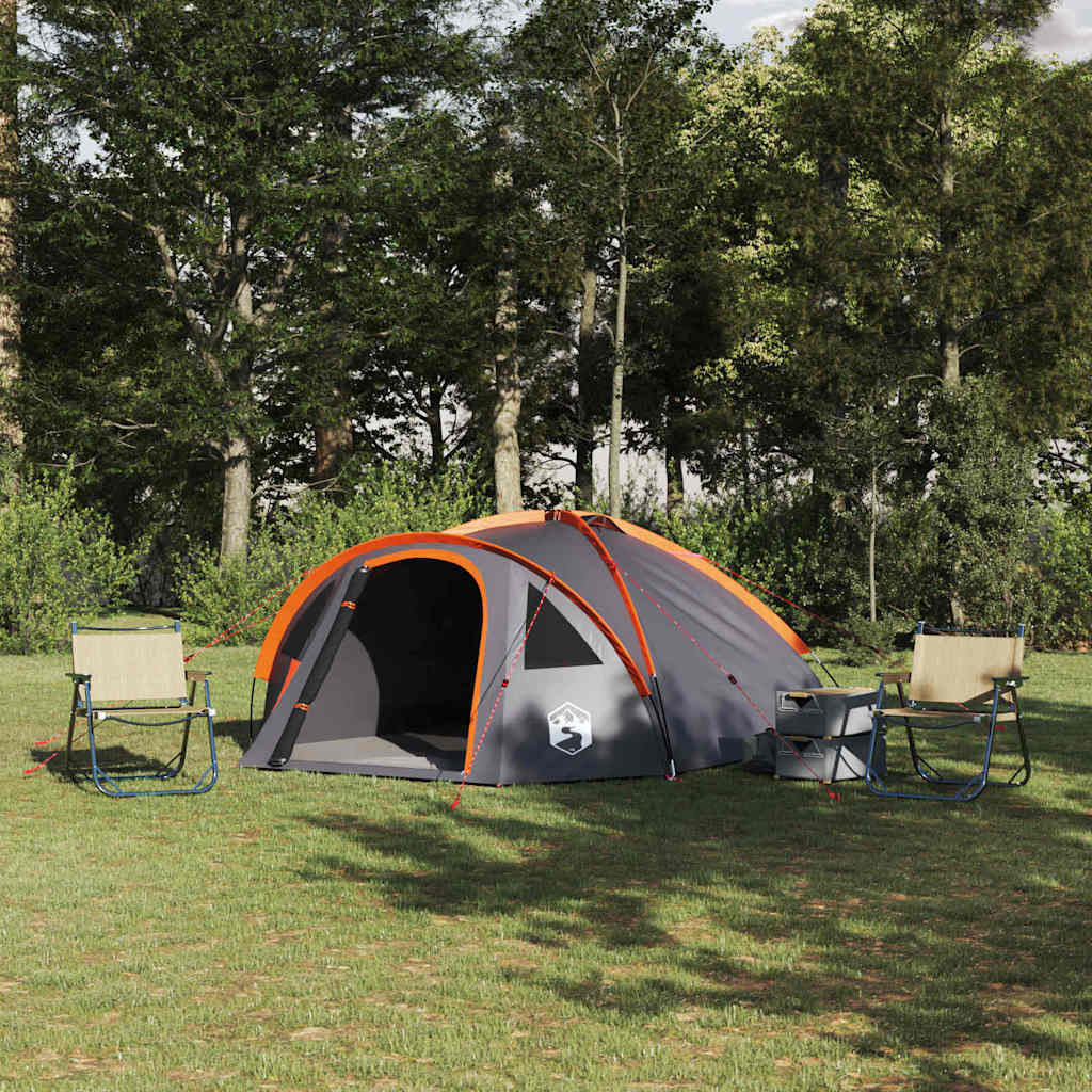 Kuppelzelt 4 Personen 308 x 268 x 130 cm Grau und Orange Taft