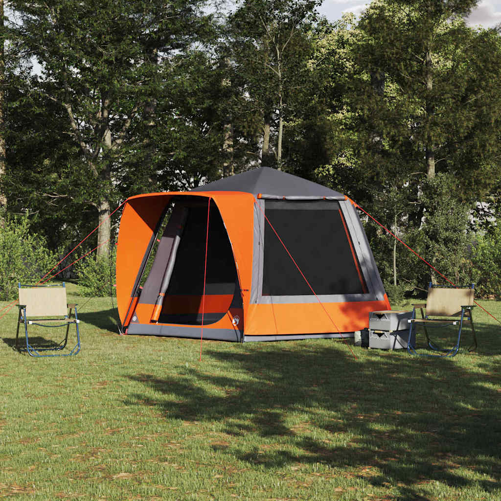 Campingzelt 8 Personen Grau und Orange Polyester Wasserdicht