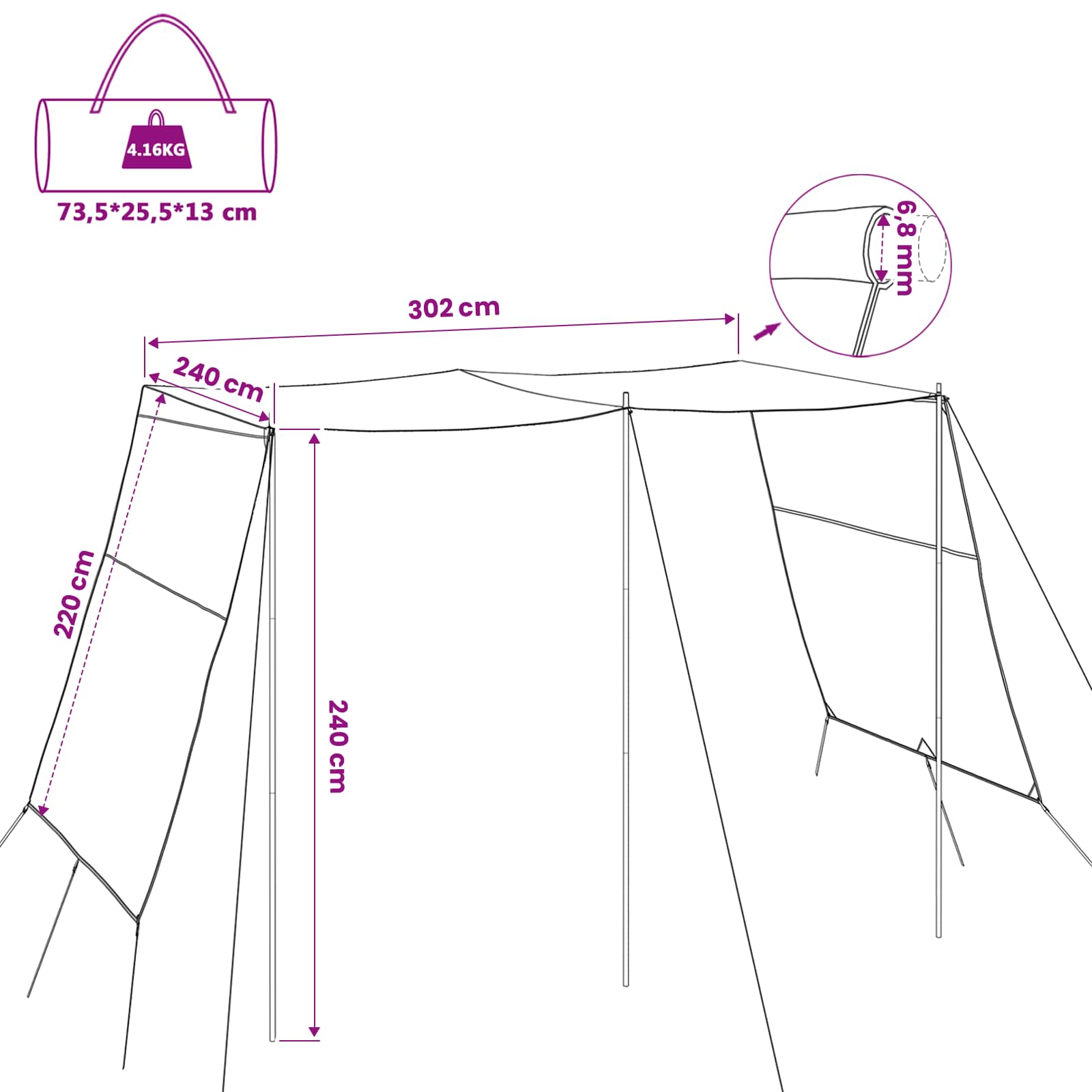 Wasserfester Tarp Personen 302 x 240 x 240 cm Wasserdicht