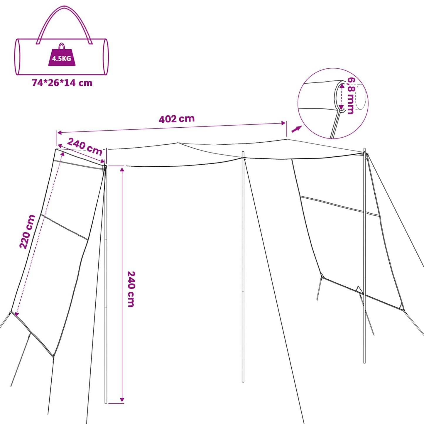Wasserfester Tarp Personen 402 x 240 x 240 cm Wasserdicht
