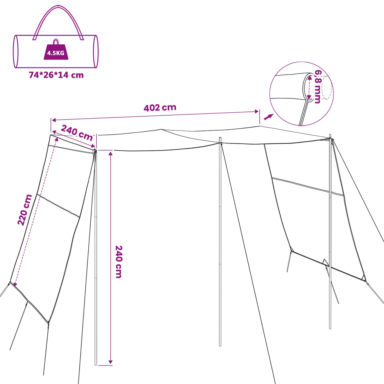 Wasserfester Tarp Personen 402 x 240 x 230 cm Wasserdicht