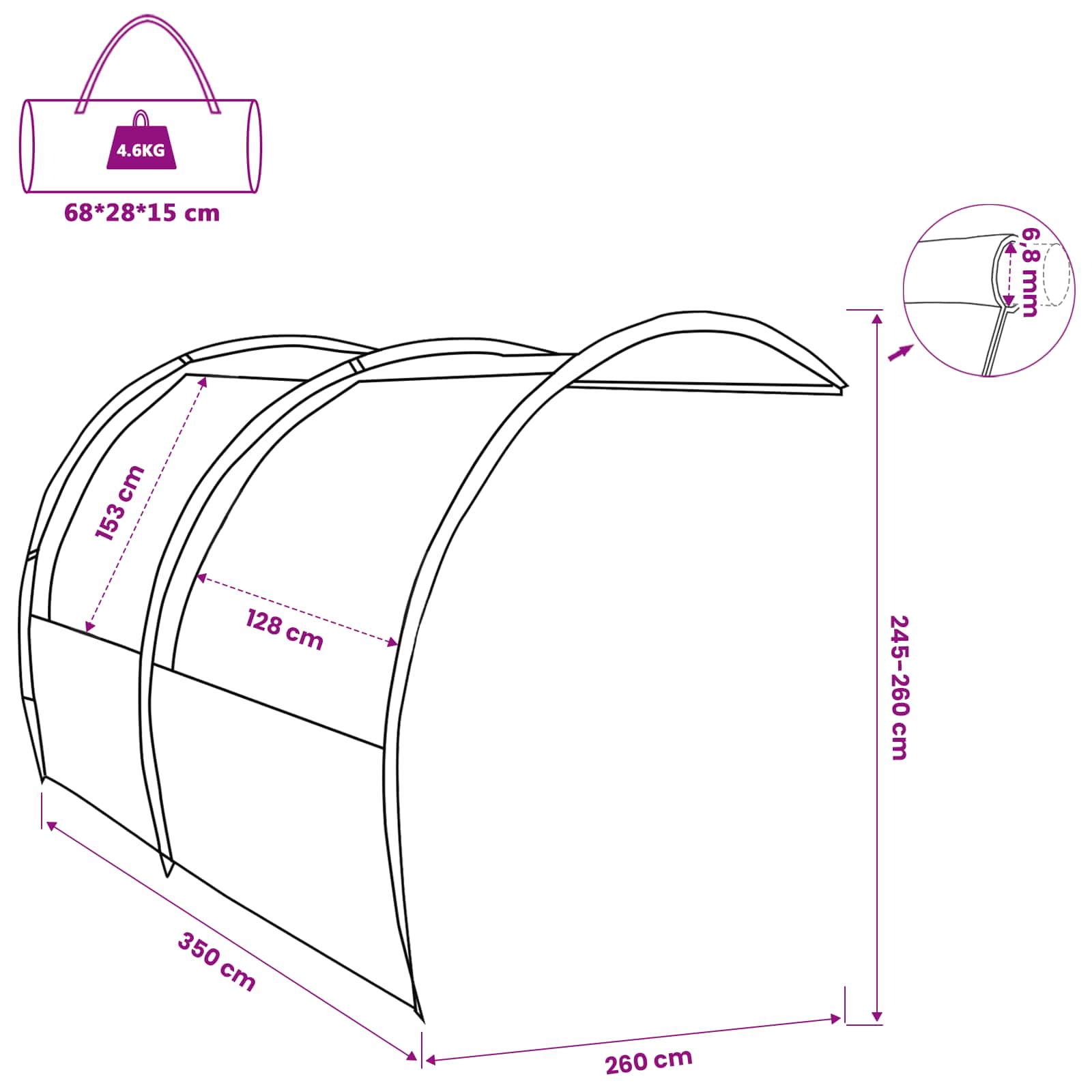 Wasserfester Tarp Personen 260 x 350 x 260 cm Wasserdicht