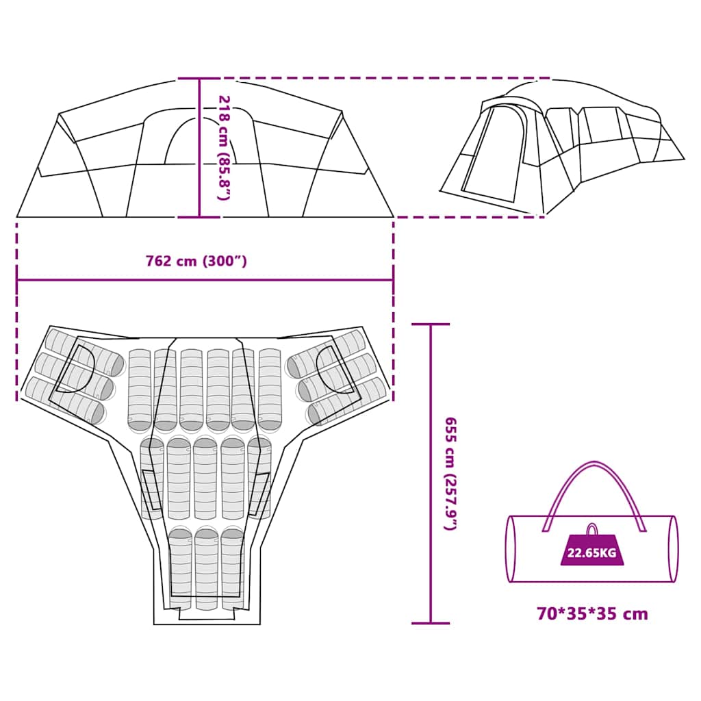 Familienzelt Grün 762 x 655 x 218 cm Polyester