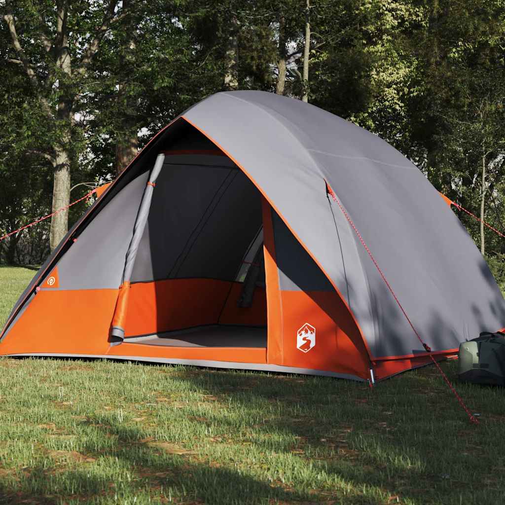 Campingzelt 4 Personen Grau und Orange Taft Wasserdicht