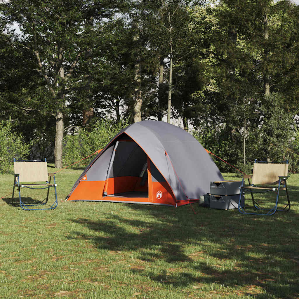 Campingzelt 4 Personen Grau und Orange Taft Wasserdicht