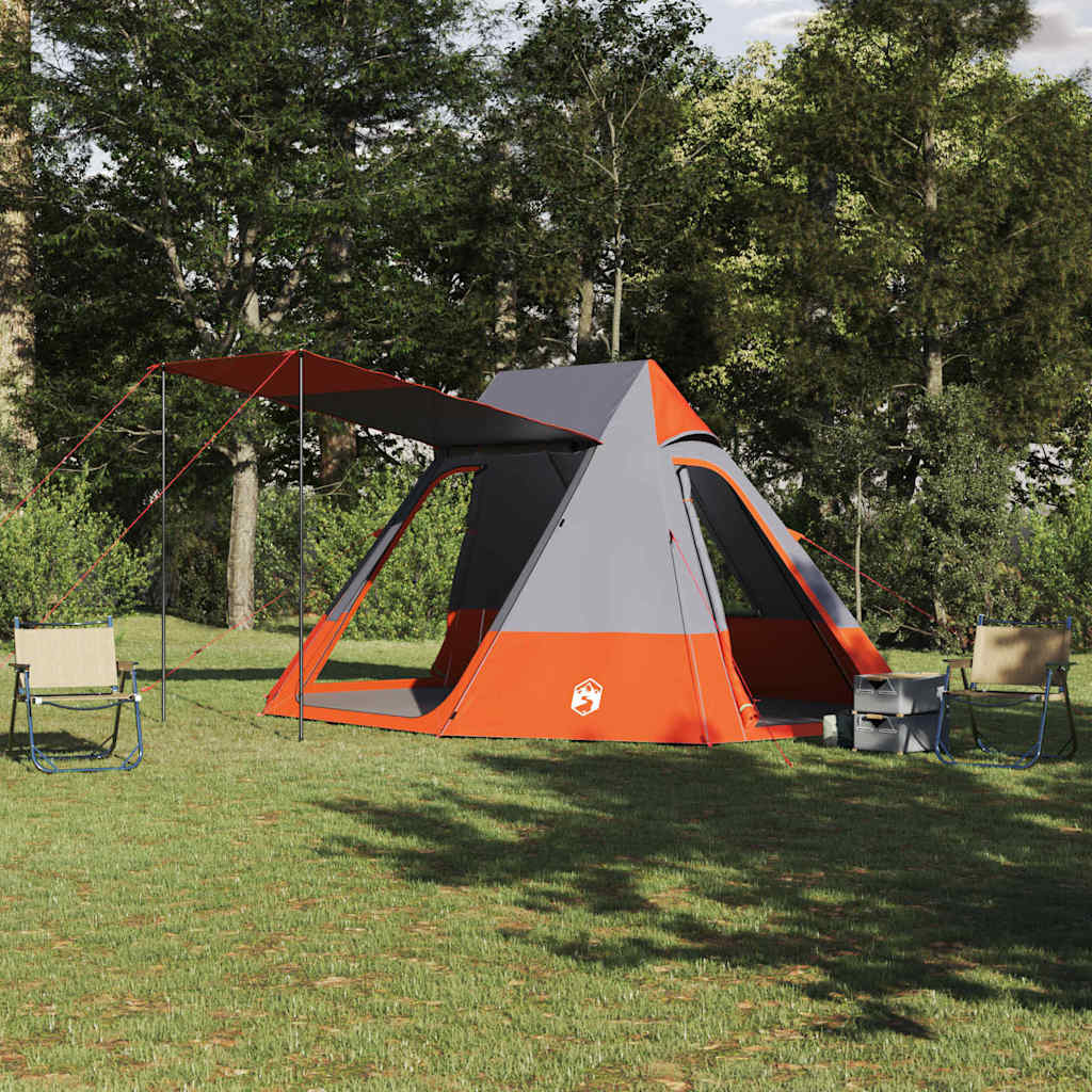 Campingzelt 10 Personen Grau und Orange Taft Wasserdicht