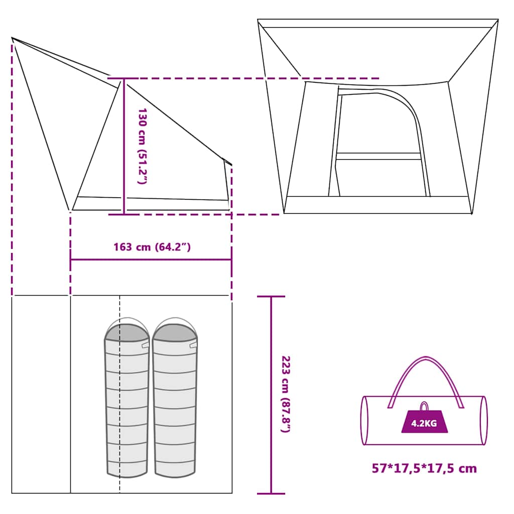 Campingzelt Grün 223 x 163 x 130 cm Polyester