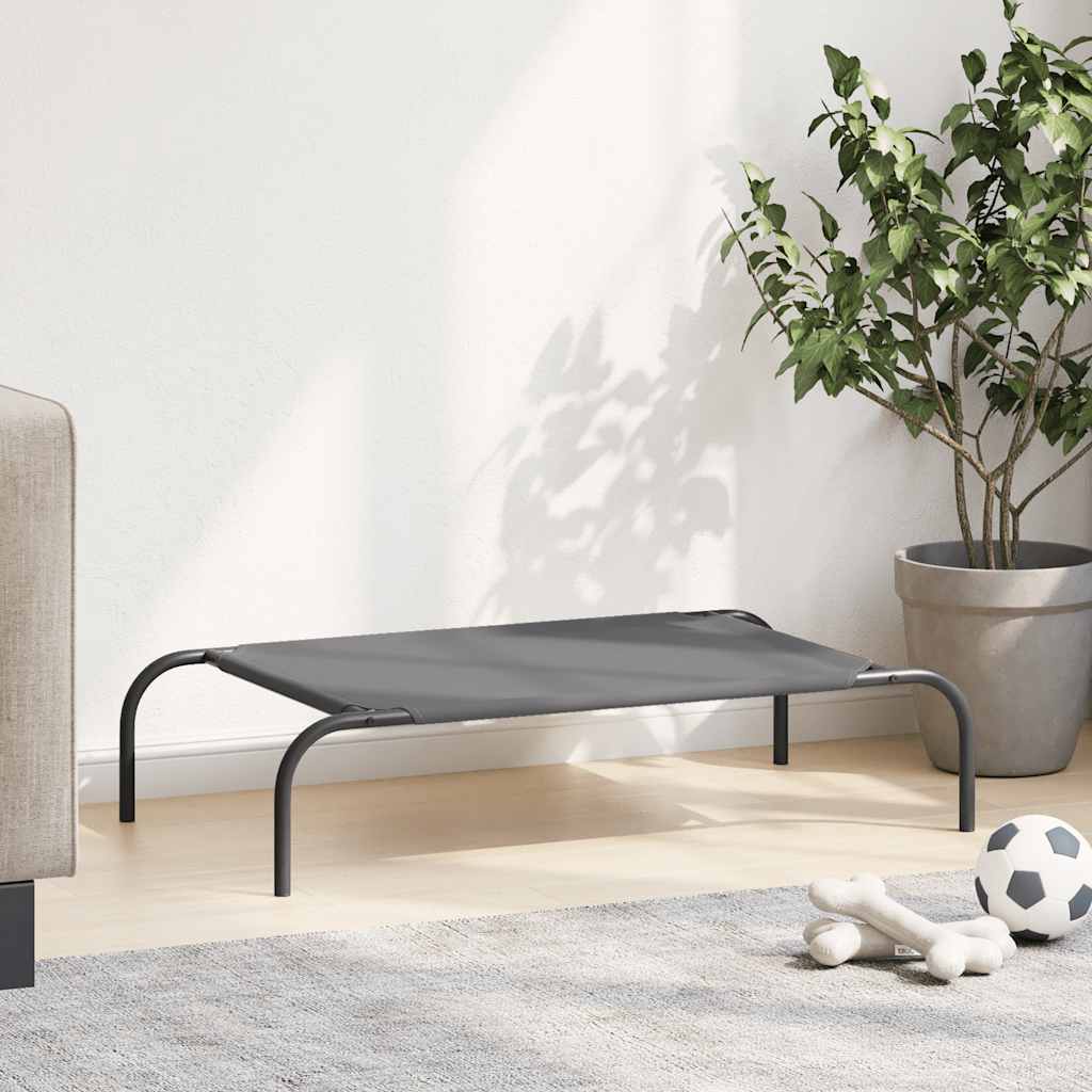 Panier surélevé pour chien gris 90 x 50 x 20 cm, tissu Oxford et acier
