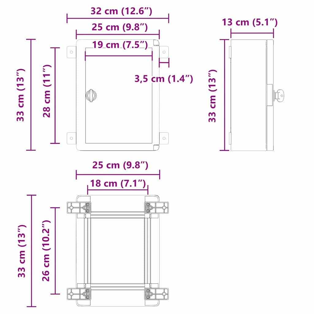 Steuerungsschrank Grau 32 x 13 x 33 cm ABS Kunststoff