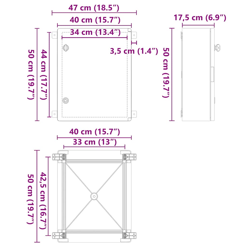 Steuerungsschrank Grau 47 x 17,5 x 50 cm ABS Kunststoff