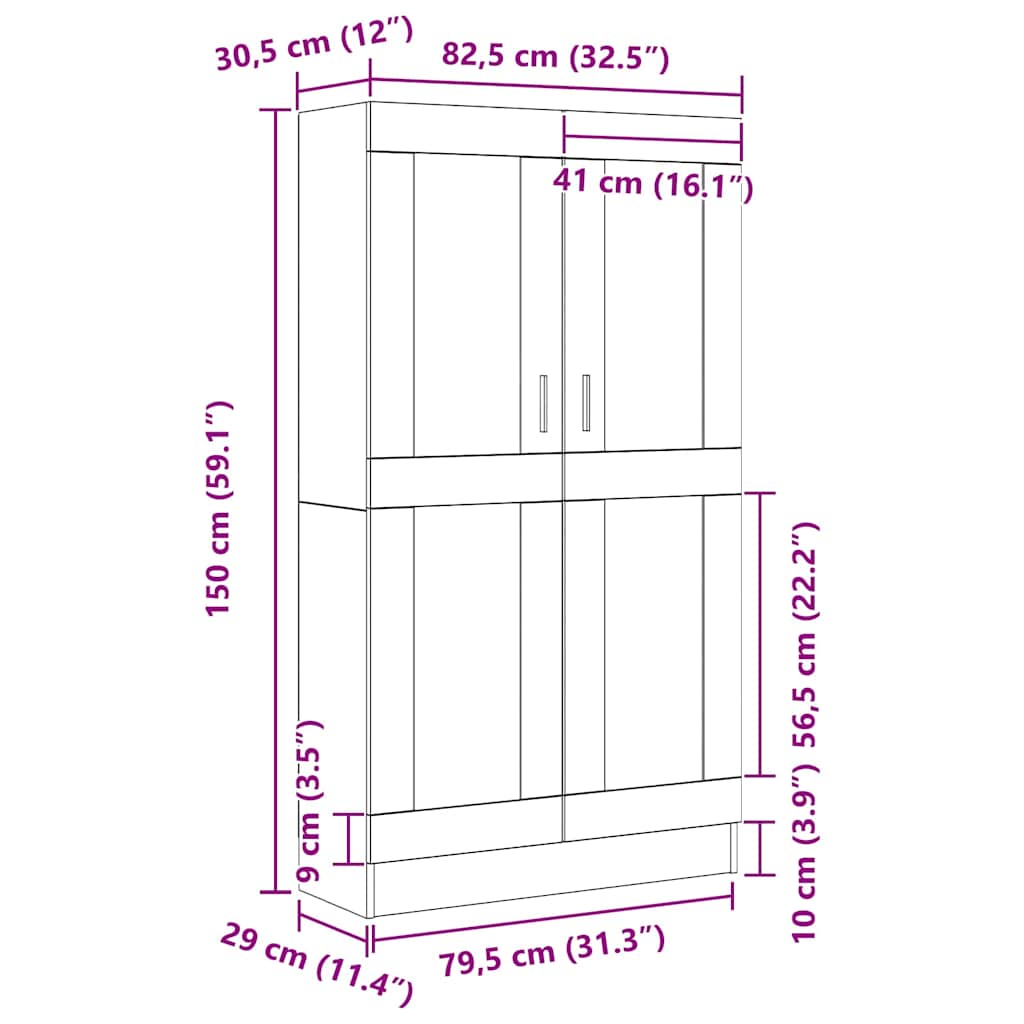 Bücherregal Schwarz Eichen-Optik 82,5 x 30,5 x 150 cm