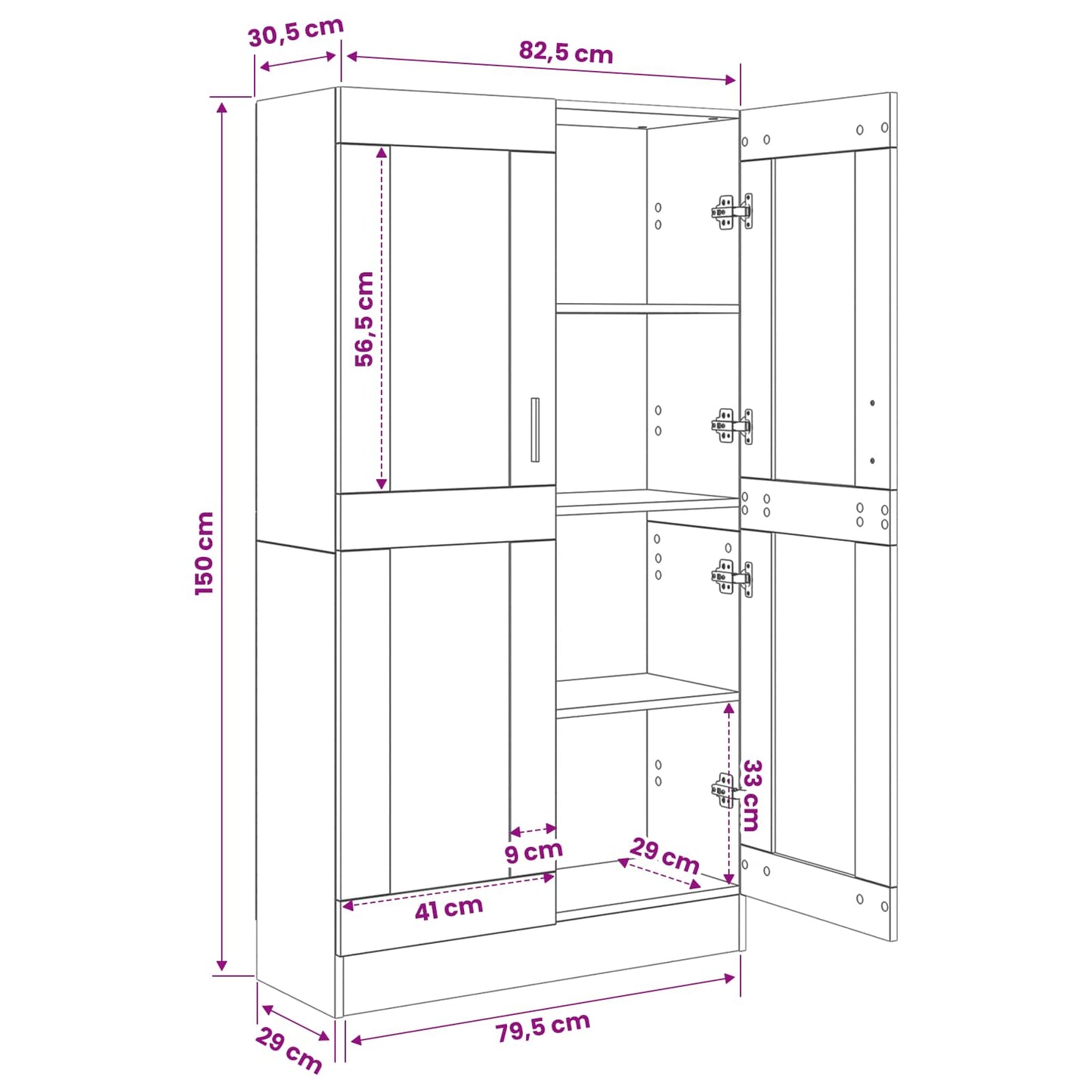 Bücherregal 3 Ebenen 82,5 x 30,5 x 150 cm Holzwerkstoff