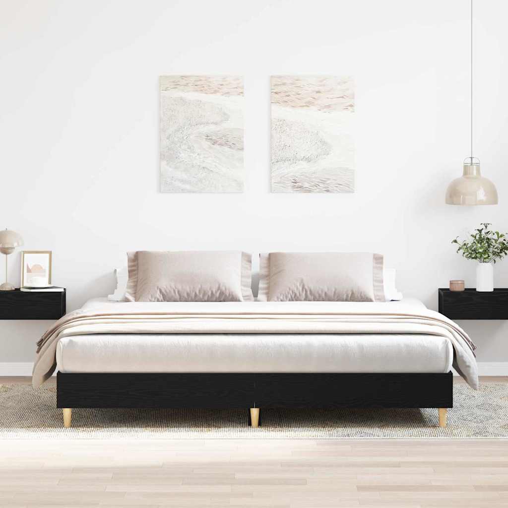Bettrahmen Schwarz Eichen-Optik 203 x 183 x 25 cm Holzwerkstoff