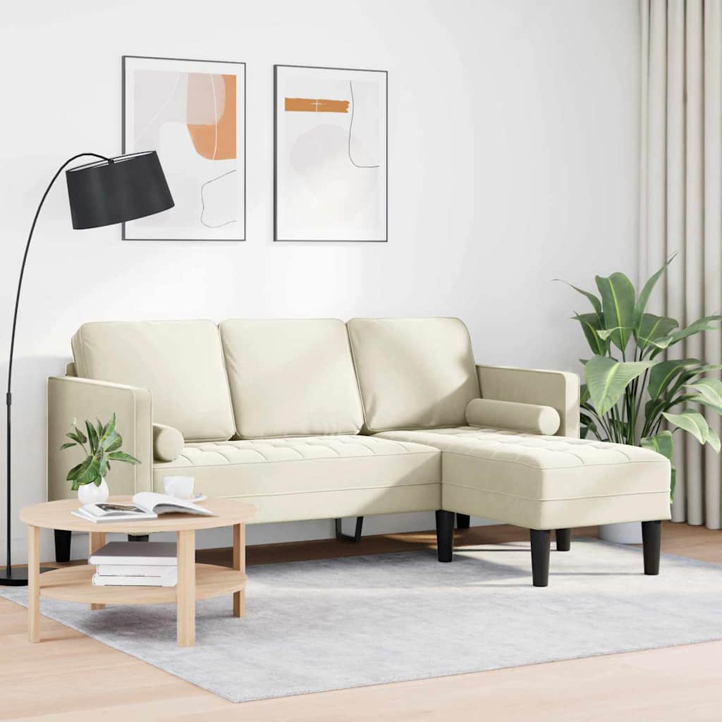 Sofa Set mit Kissen Creme Polyester
