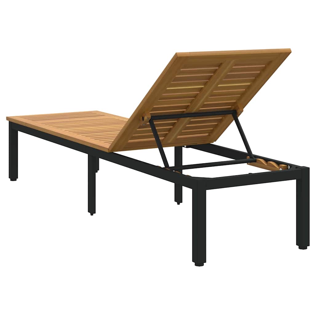Sonnenliege 1-Person Schwarz 200 x 55 x 35cm Massivholz Akazie