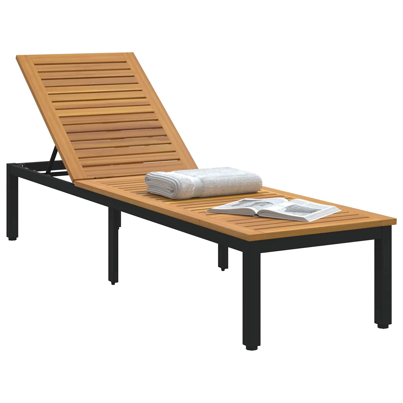 Sonnenliege Schwarz 200 x 55 x 35 cm Massivholz Akazie