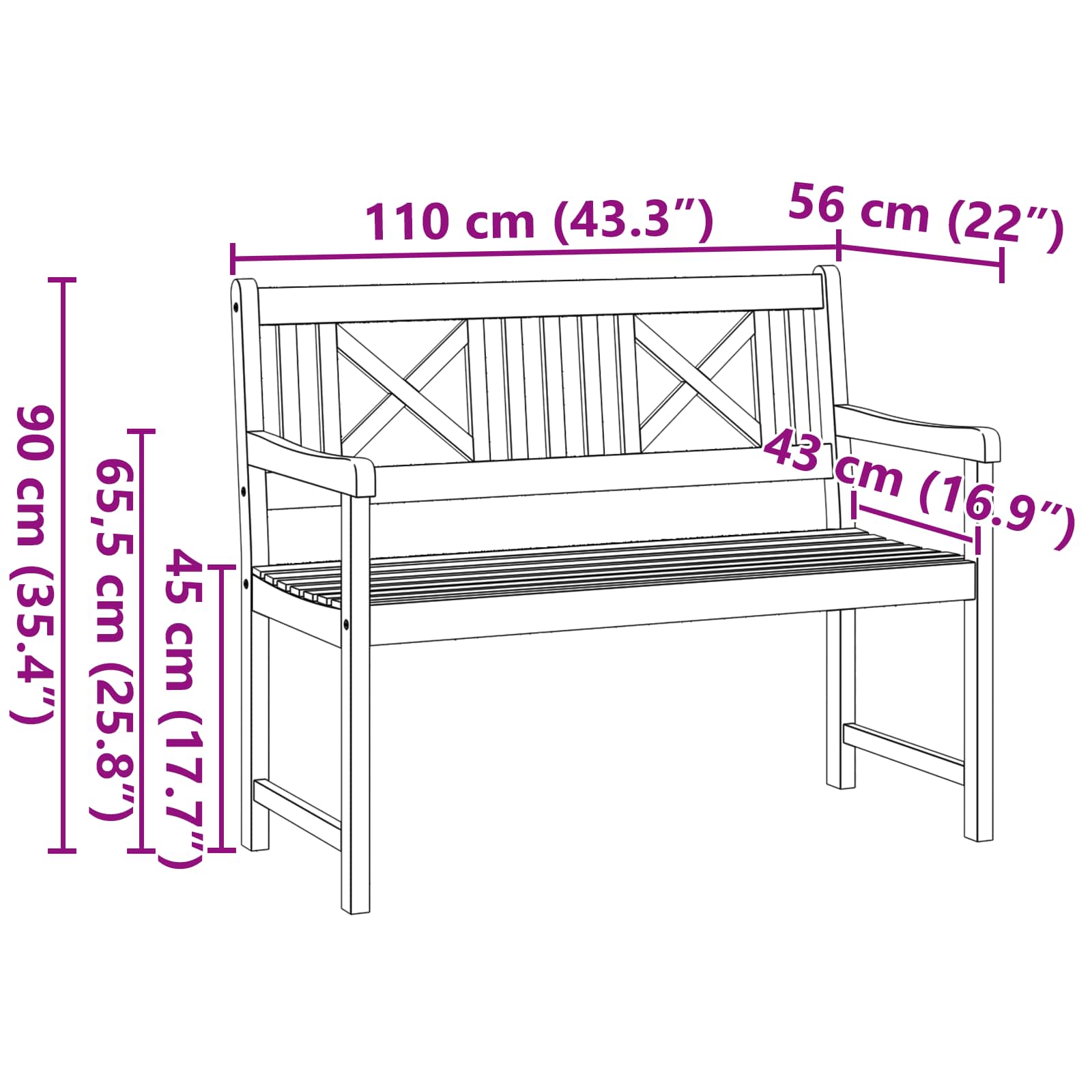 Bank Outdoor Natur 110 x 56 x 90 cm Massivholz Akazie