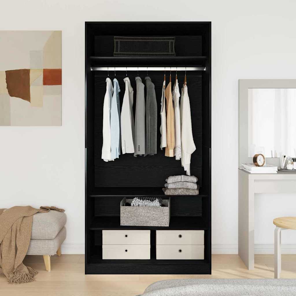 Kleiderschrank Schwarz Eichen-Optik 100 x 50 x 200 cm
