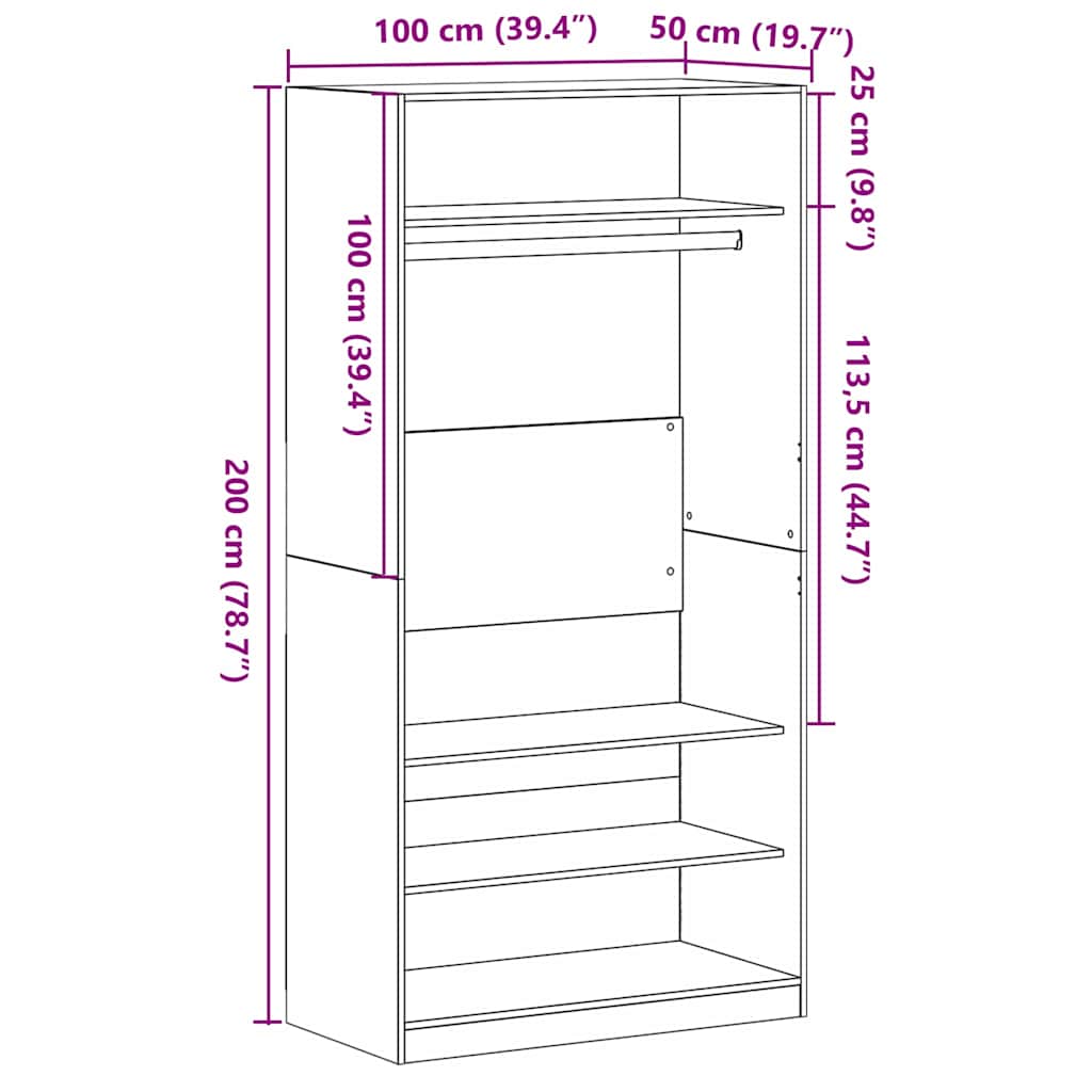 Kleiderschrank Schwarz Eichen-Optik 100 x 50 x 200 cm