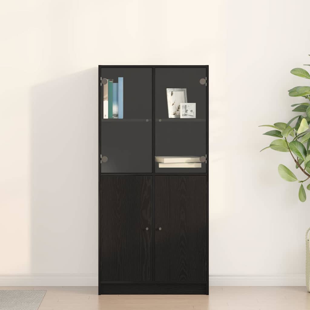 Highboard Schwarz Eichen-Optik 68 x 37 x 142 cm