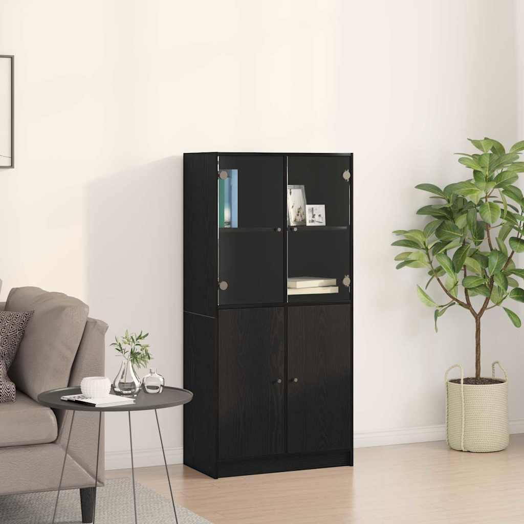 Highboard Schwarz Eichen-Optik 68 x 37 x 142 cm