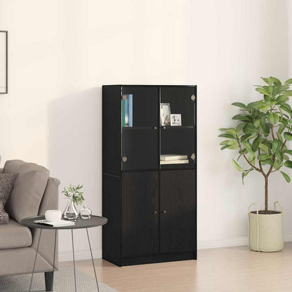Highboard Schwarz Eichen-Optik 68 x 37 x 142 cm