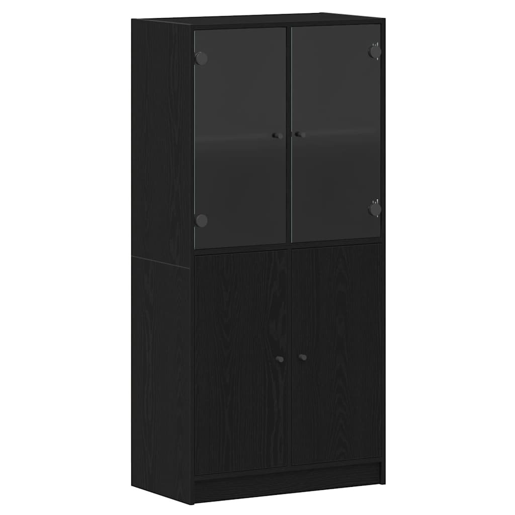 Highboard Schwarz Eichen-Optik 68 x 37 x 142 cm