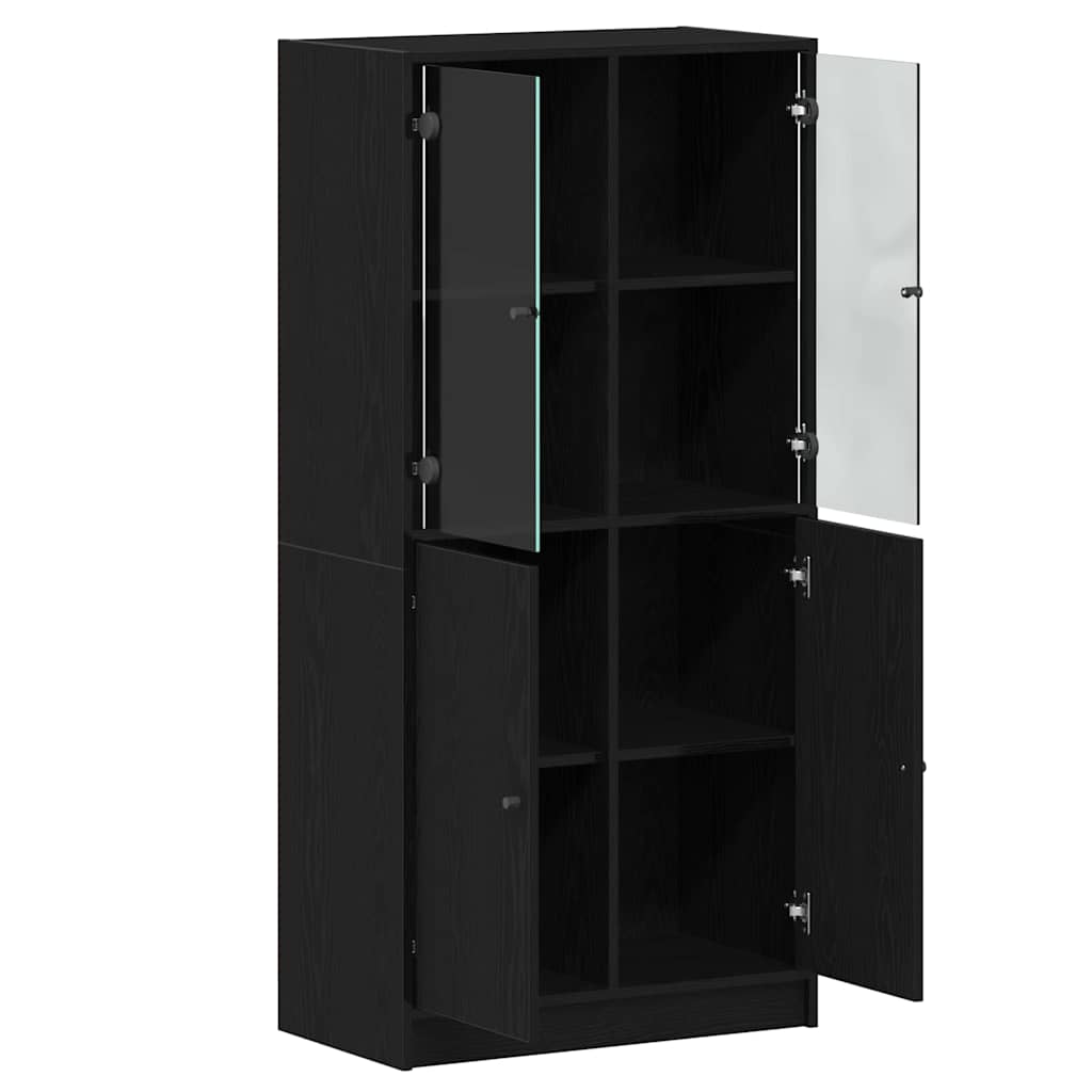 Highboard Schwarz Eichen-Optik 68 x 37 x 142 cm