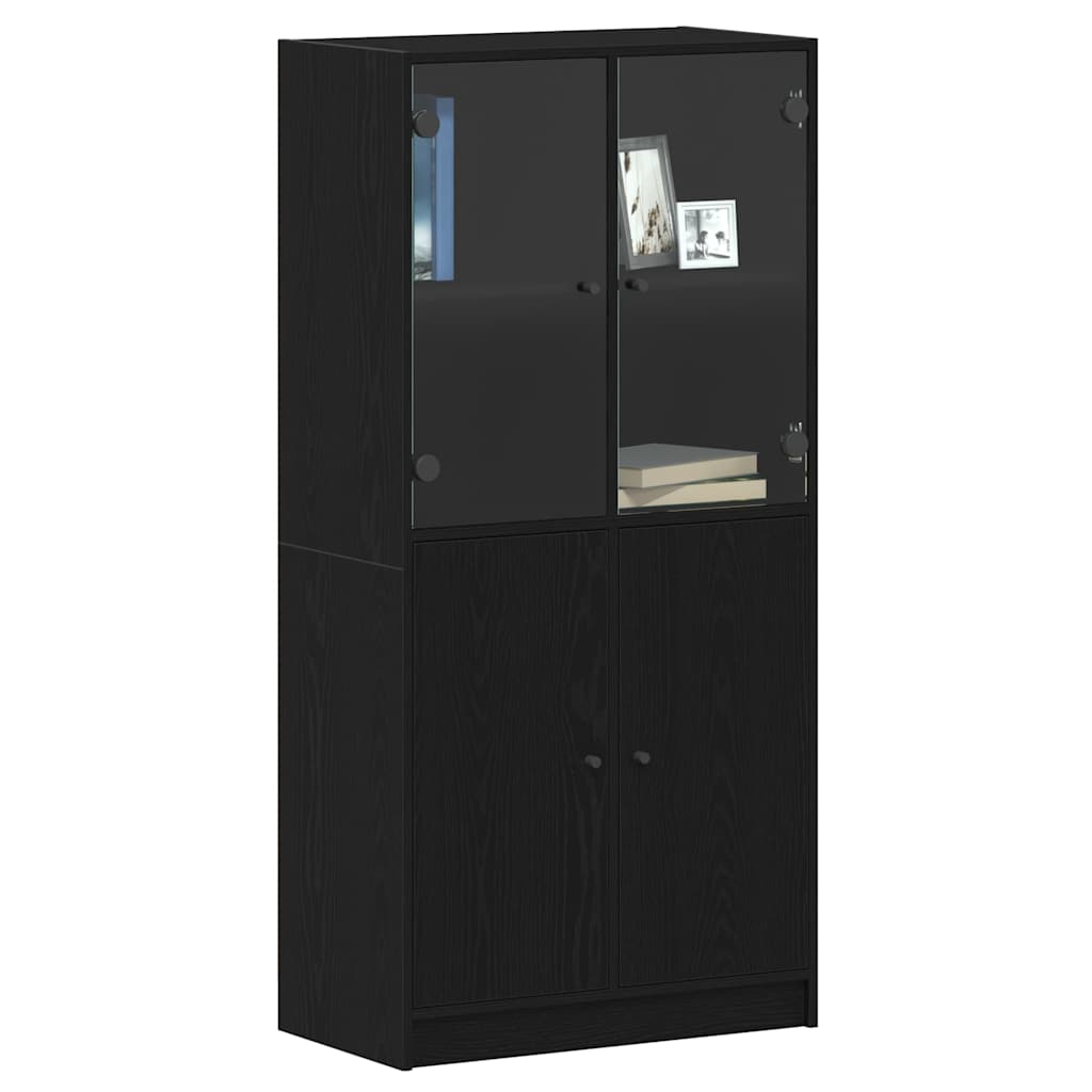 Highboard Schwarz Eichen-Optik 68 x 37 x 142 cm