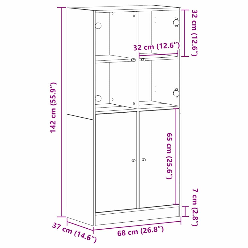 Highboard Schwarz Eichen-Optik 68 x 37 x 142 cm