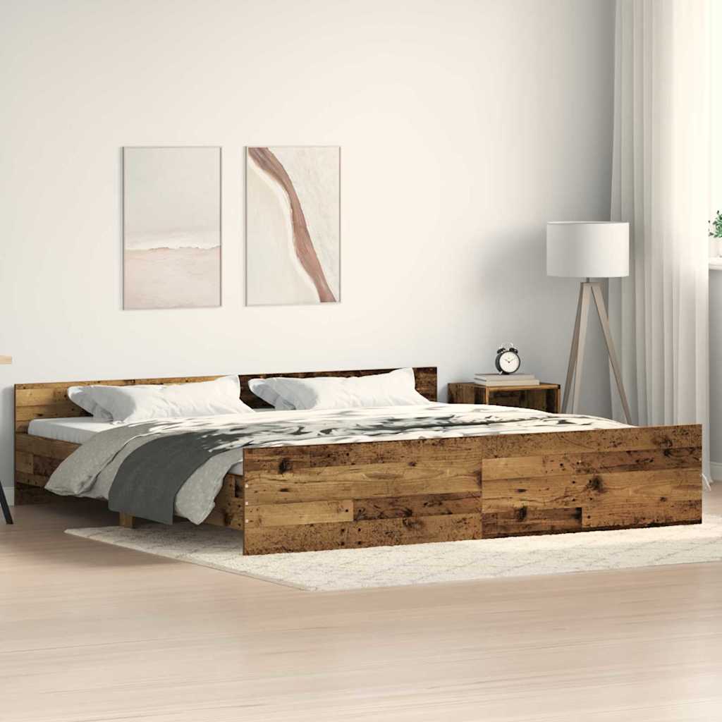 Bettrahmen mit Kopfteil Altholz 203 x 203 x 50 cm Holzwerkstoff