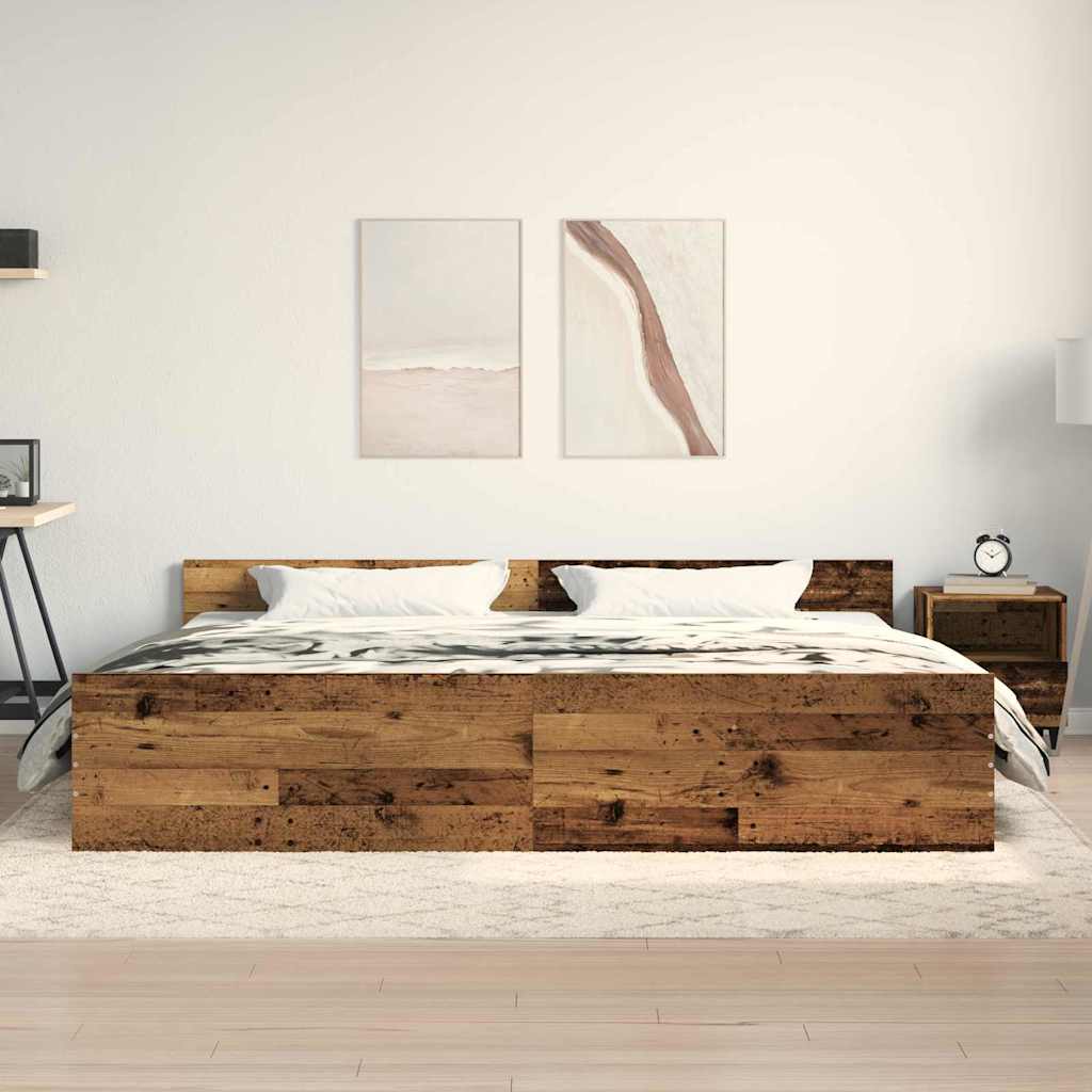 Bettrahmen mit Kopfteil Altholz 203 x 203 x 50 cm Holzwerkstoff