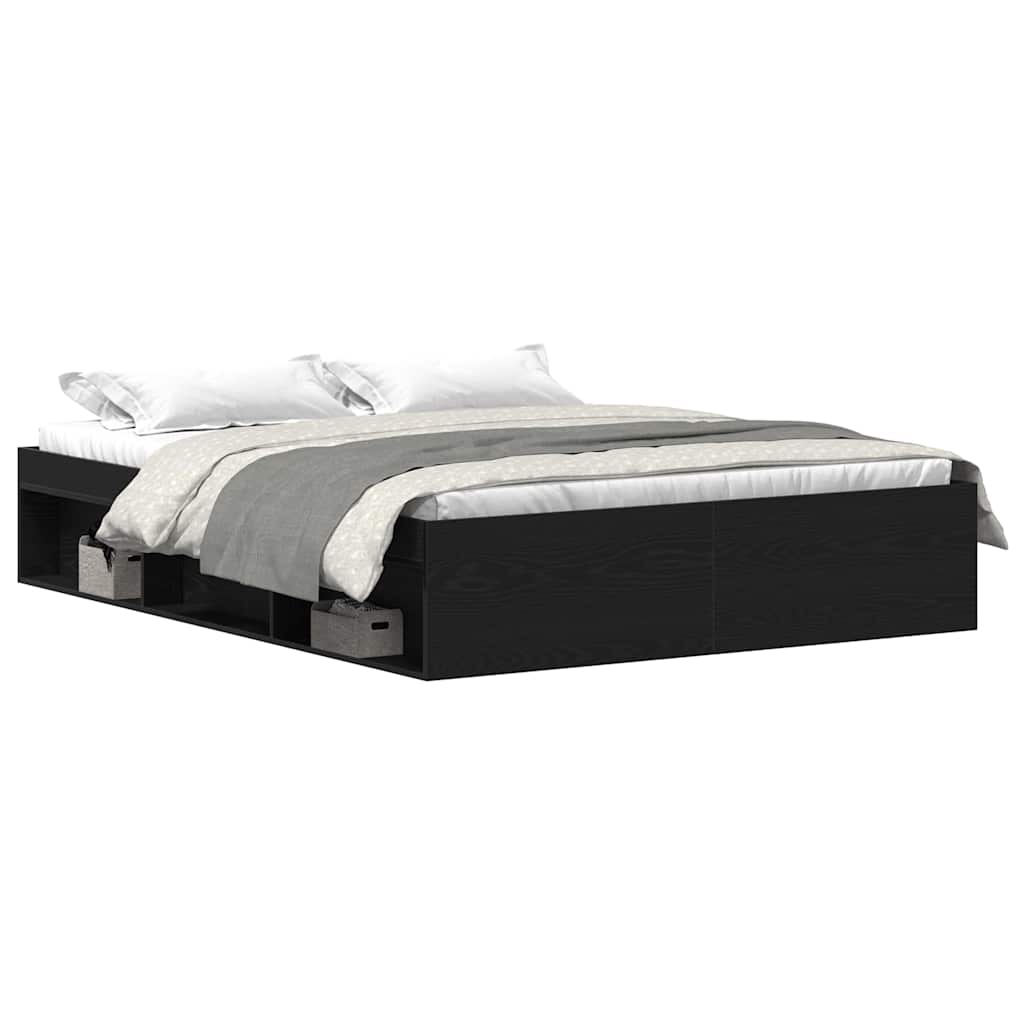 Bettgestell ohne Matratze Schwarz Eichen-Optik 150x200 cm
