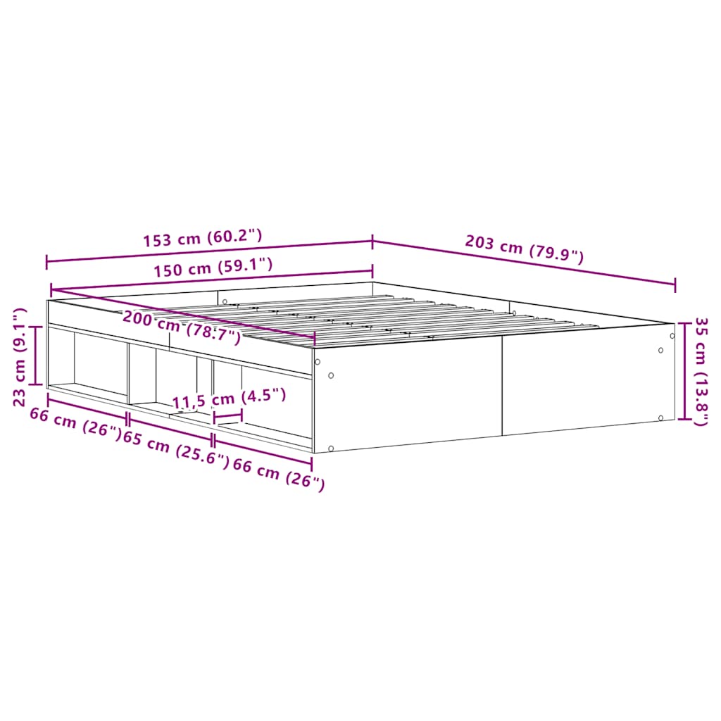 Bettgestell ohne Matratze Schwarz Eichen-Optik 150x200 cm