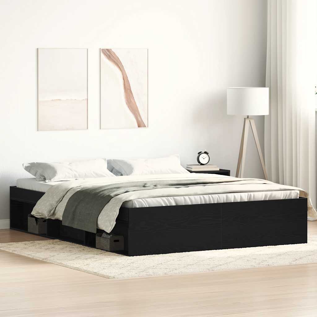 Bettgestell ohne Matratze Schwarz Eichen-Optik 150x200 cm